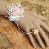 Bracelet bague Lolita féminin en dentelle blanche à fleur rétro rose